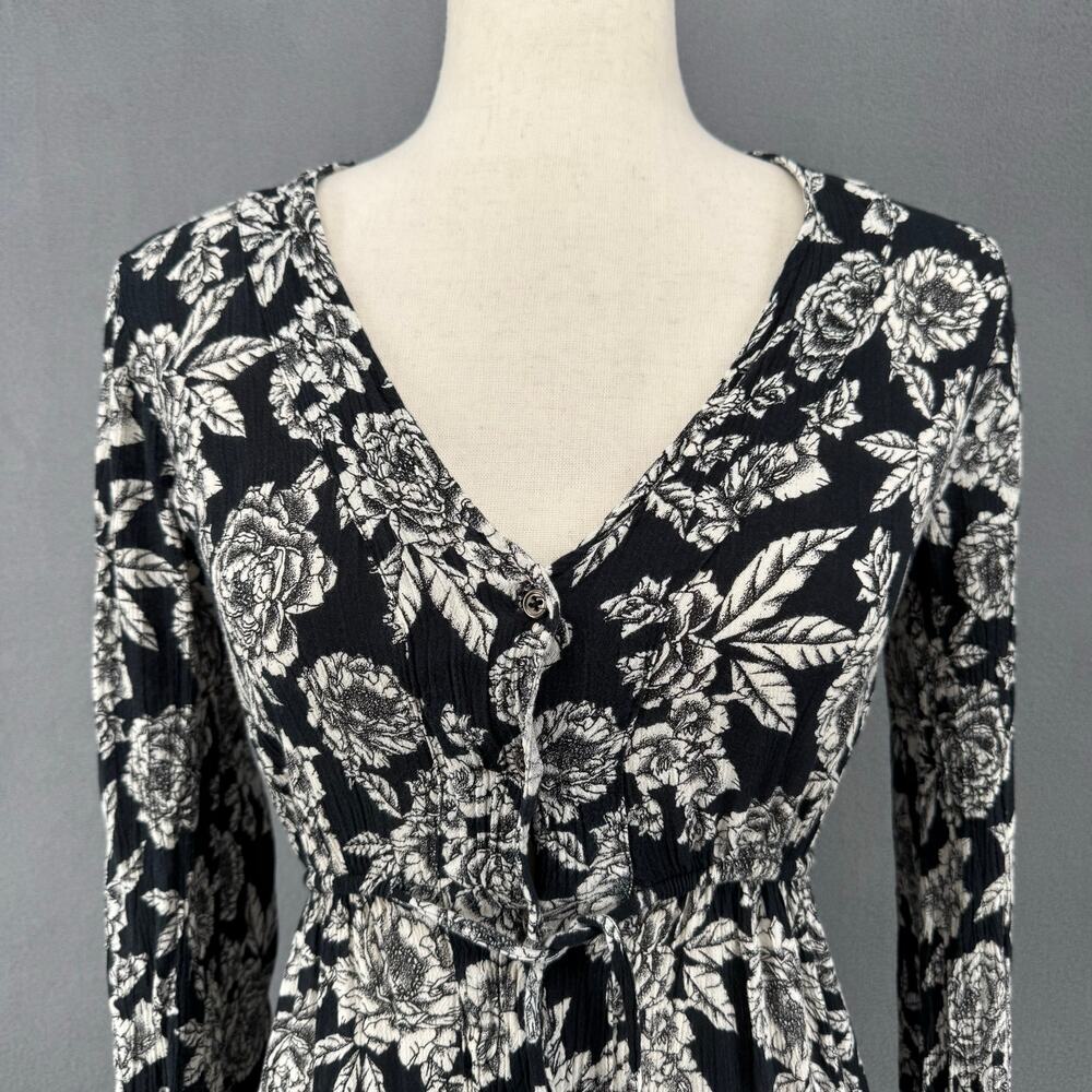 Billabong Allegra Floral Maxi Button Down Dress Womens S Black White Rayon - Picture 8 of 16